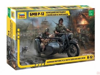 3607 Zvezda - German Motorcycle R12 with Sidecar and Crew, 1/35