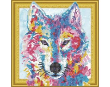 Deimantinė mozaika „Akvarelinis vilkas“ (30x30cm), AX303017