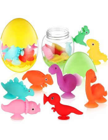 Prilimpantys sticky žaislai kiaušinyje, dinozaurai 10 vnt., tinkami vonioje, limpa prie stiklo